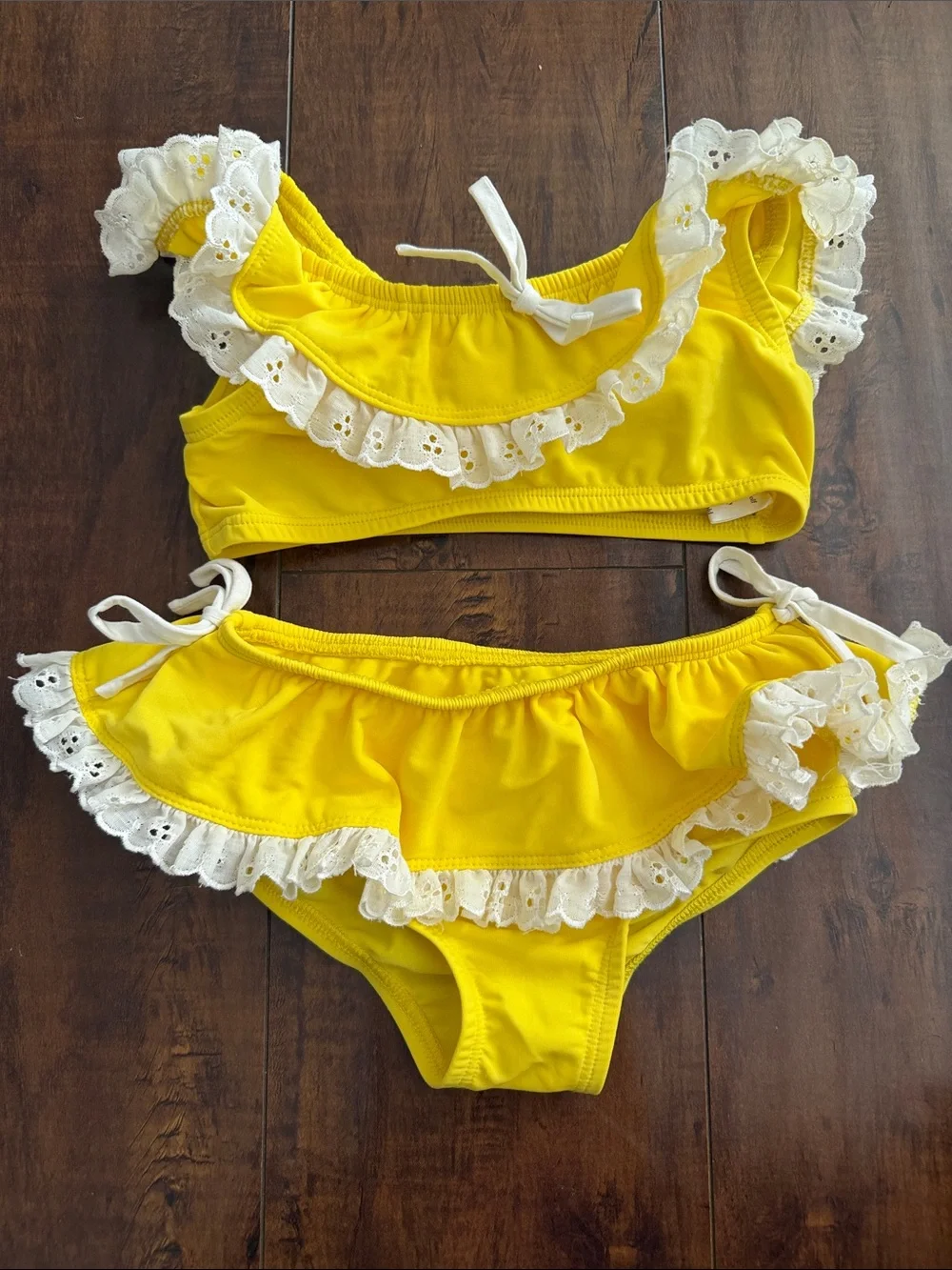 Well Dressed Wolf Yellow Girls Ruffle Bikini with White Eyelet Trim